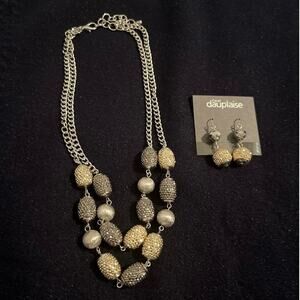 New Carol Dauplaise Necklace And Matching Earrings Silver & Gold Tones